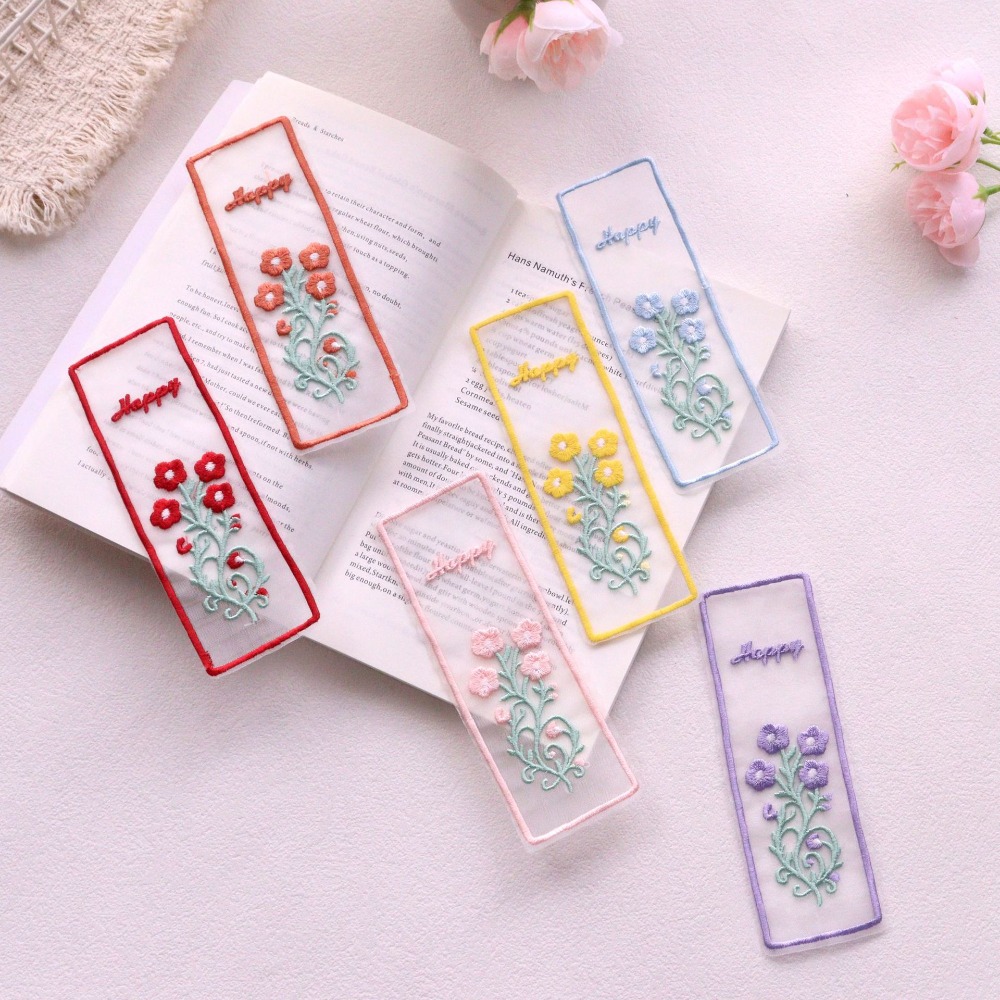 Dried Flower Bookmark - Creative Transparent Organza Bookmarks Floral Embroidery