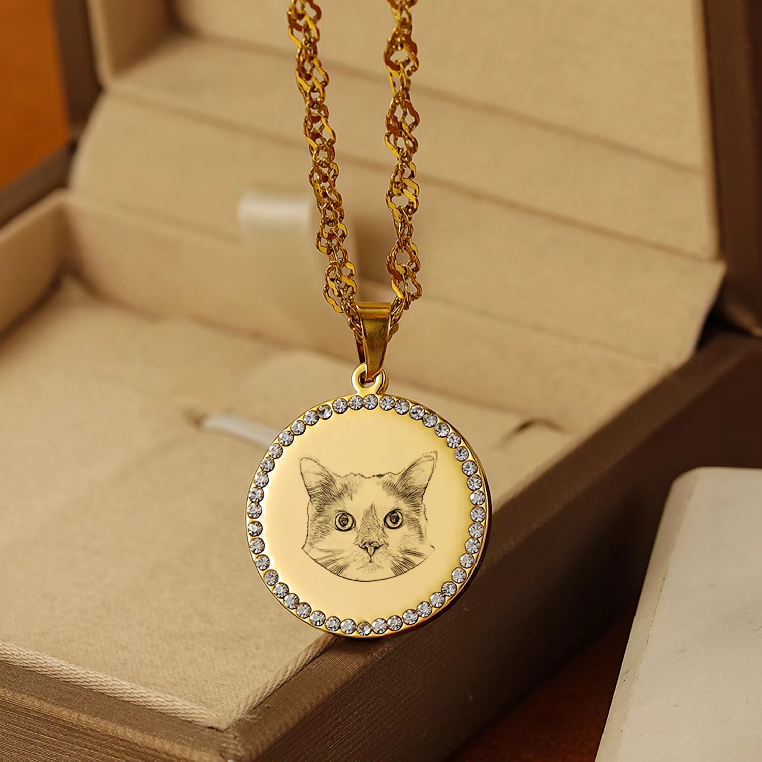 Pet Portrait Custom - Custom Engraved Photo Pattern Disc Necklace