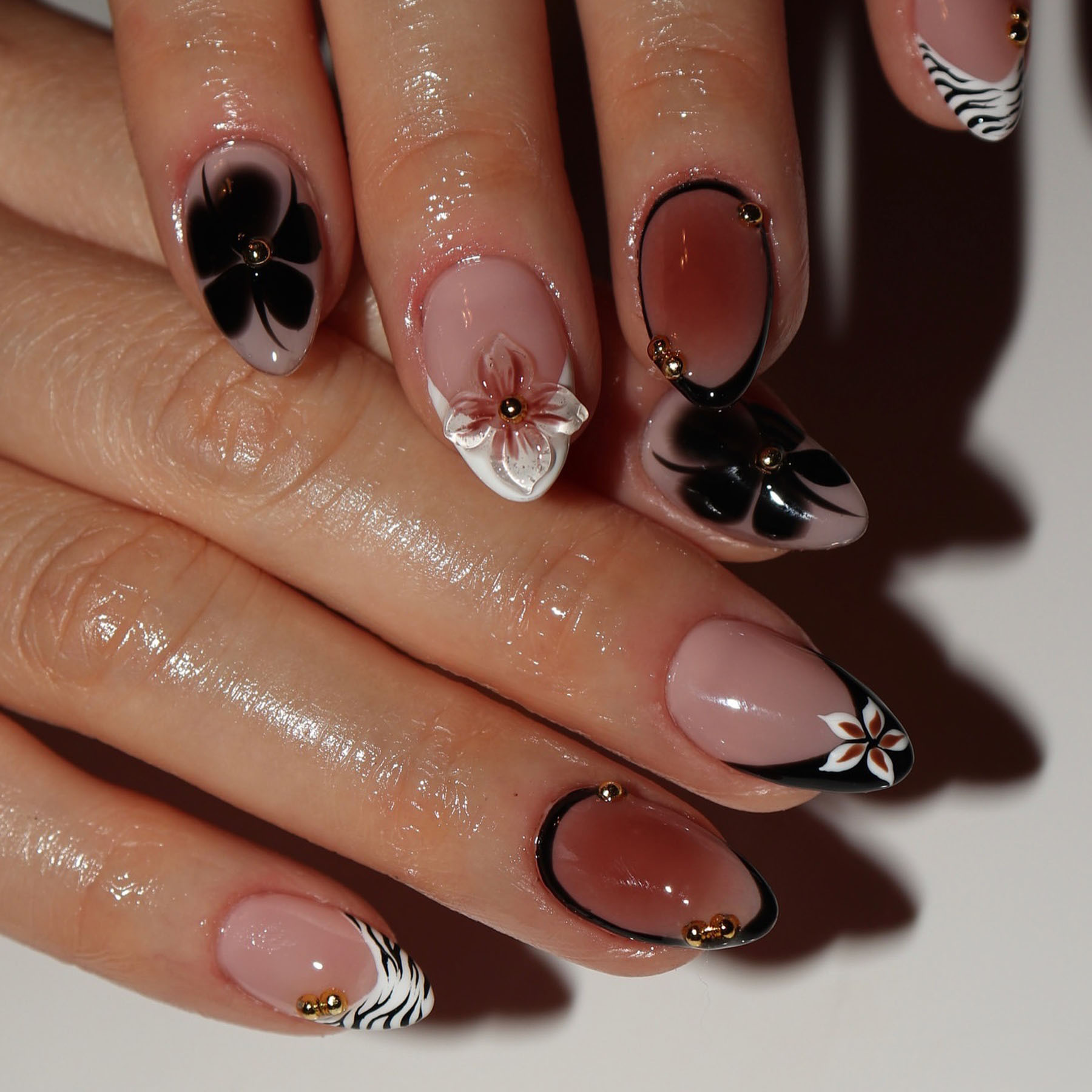24pcs Flower False Nails Brown - Pressed Flower Art ulasan dan harga