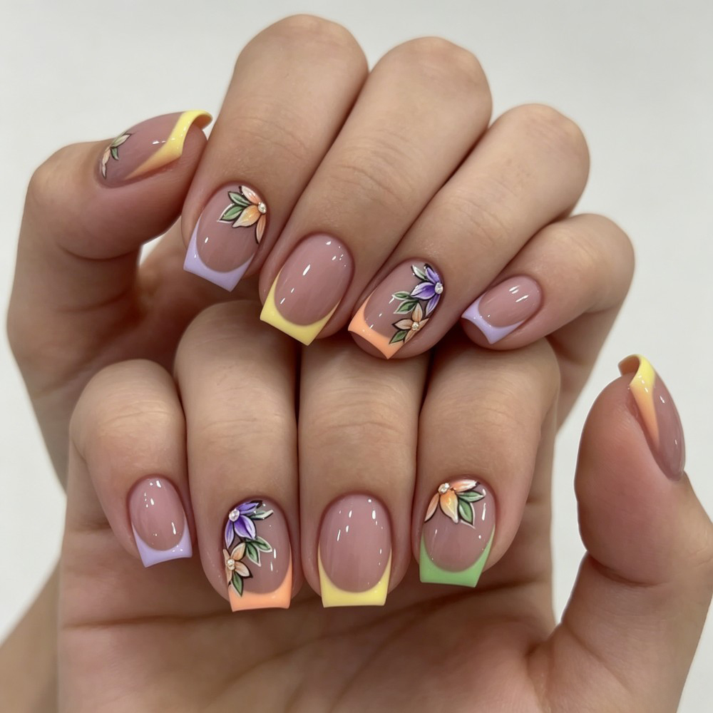 24Pcs Pink Floral French Tip G - Pressed Flower Art ulasan dan harga