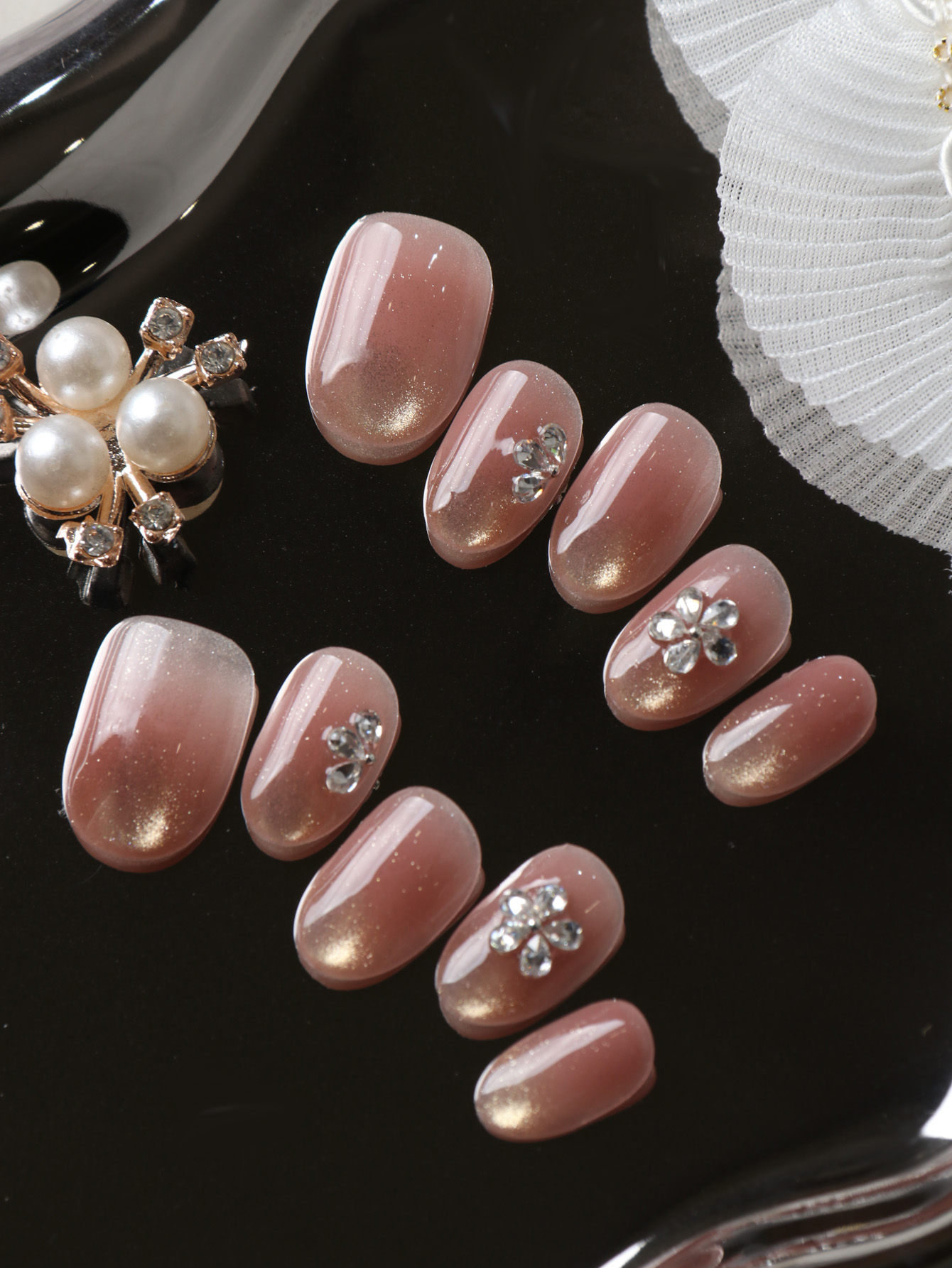 10Pcs Press on Nails Short Cat - Pressed Flower Art ulasan dan harga